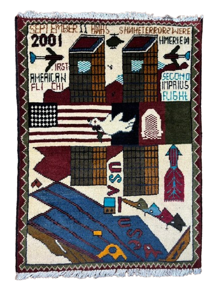 9/11 Afghan War Rug Handmade | White dove